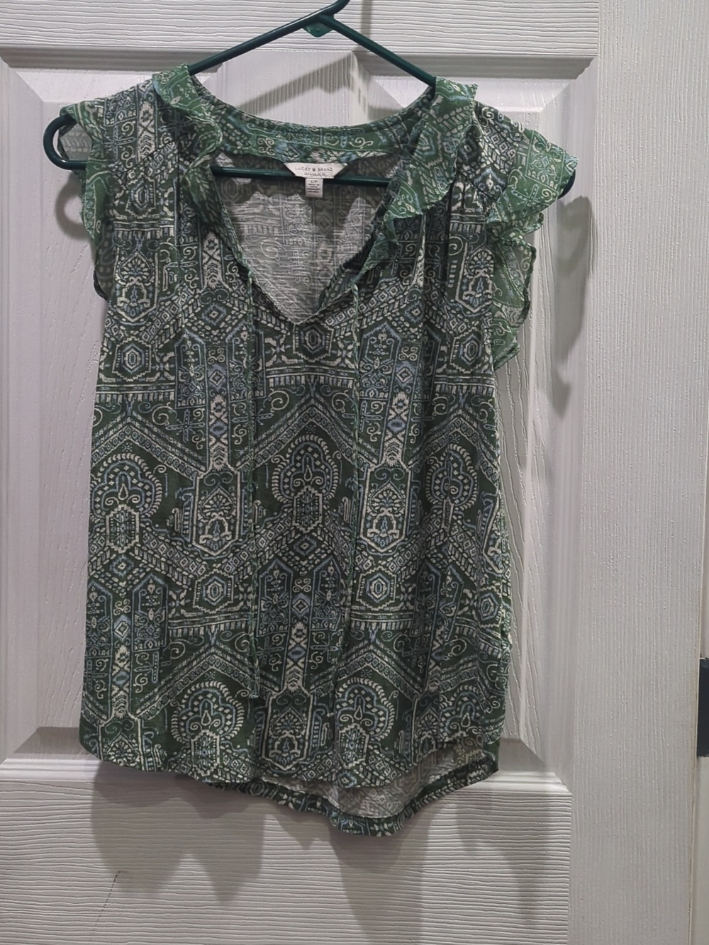 Lucky Brand Women Size Small Army Green Floral Short Sleeve